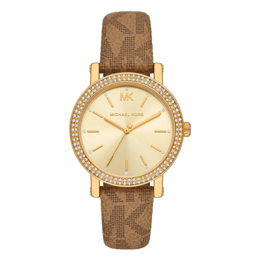 Michael Kors Women's Quartz Brown Leather Strap Gold Dial 38mm Watch MKO1026