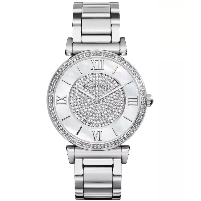 Michael Kors Women's Quartz Silver Stainless Steel Crystel & Mother Of Pearl Dial 37mm Watch MK3355
