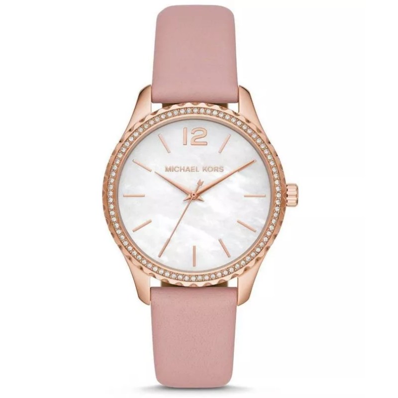 Michael Kors Women’s Quartz Rose Gold Leather Strap White Dial 38mm Watch MK2909