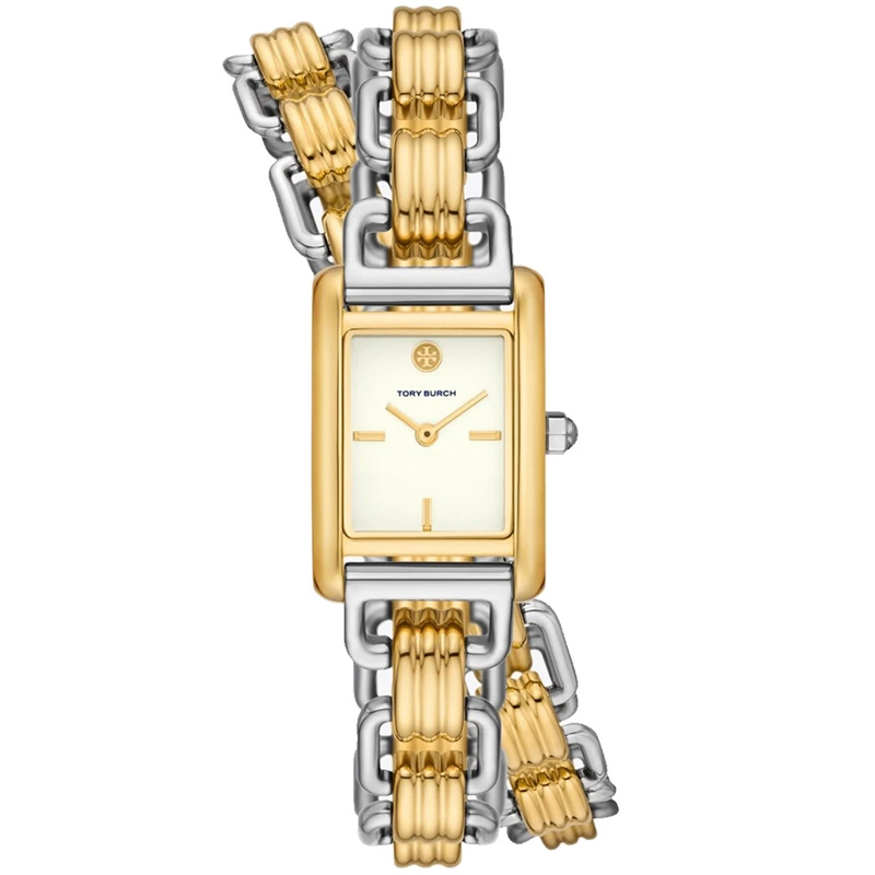 Tory Burch Women’s Quartz Two-tone Wrap Stainless Steel Beige Dial 28mm Watch TBW1074