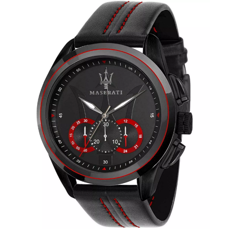 Maserati Men’s Chronograph Quartz Leather Strap Black Dial 45mm Watch R8871612023