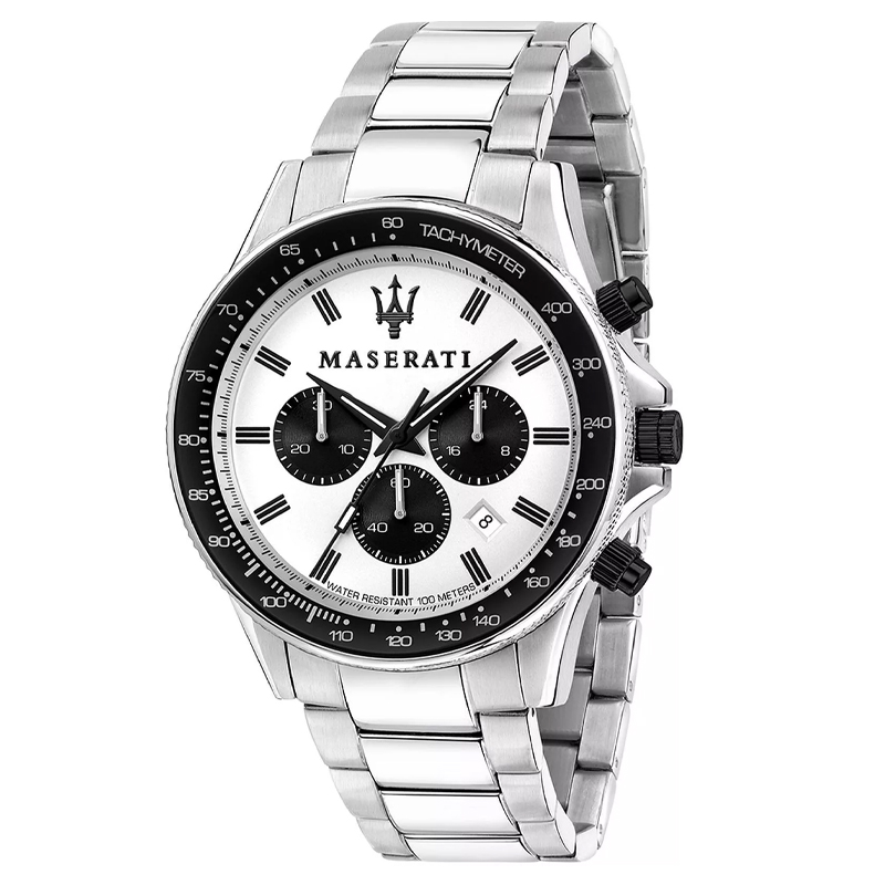 Maserati Men’s Chronograph Quartz Silver Stainless Steel White Dial 44mm Watch R8873640003