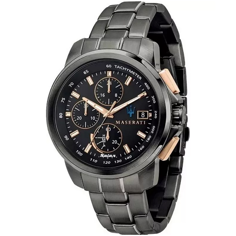 Maserati Men’s Chronograph Solar-Powered Quartz Gray Stainless Steel Black Dial 45mm Watch R8873645001