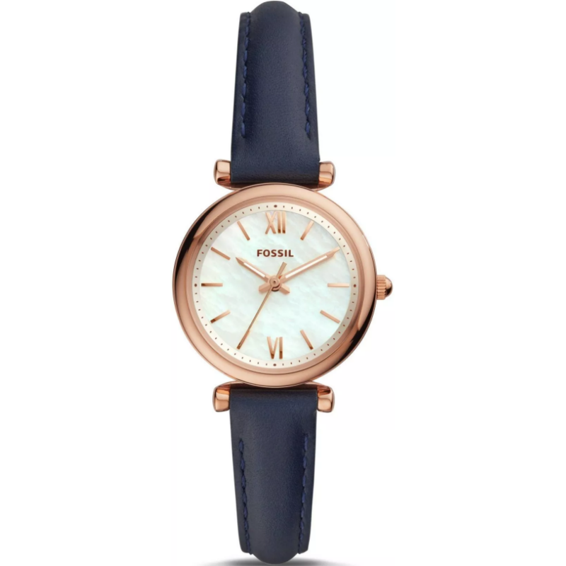 Fossil Women’s Quartz Navy Blue Leather Strap Mother Of Pearl Dial 28mm Watch ES4502 (Without Tag)