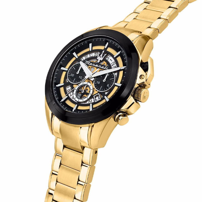 Maserati Men’s Chronograph Quartz Gold Stainless Steel Black Dial 45mm Watch R8873612058