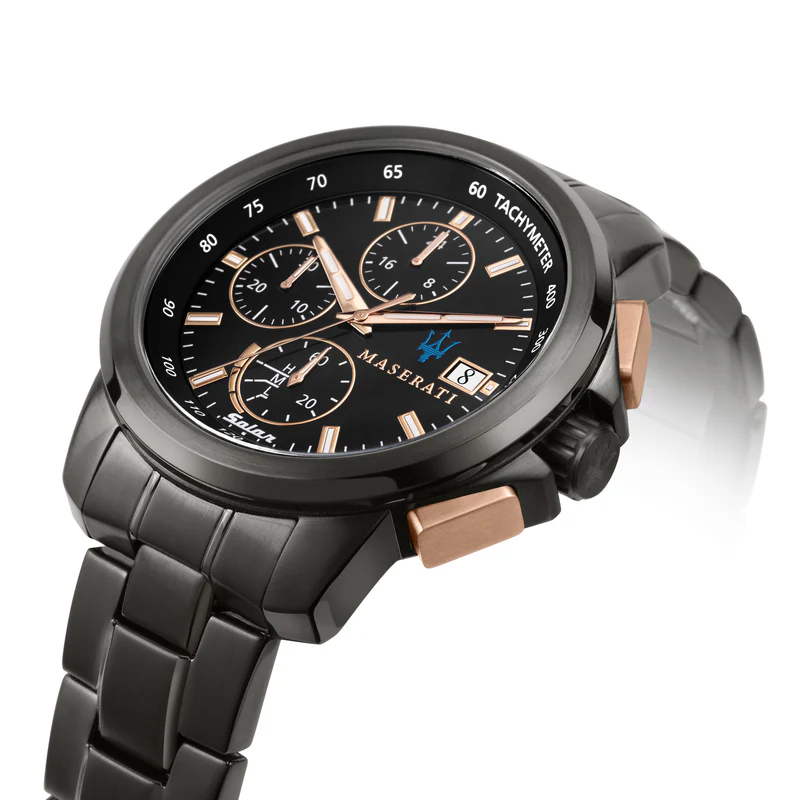Maserati Men’s Chronograph Solar-Powered Quartz Gray Stainless Steel Black Dial 45mm Watch R8873645001