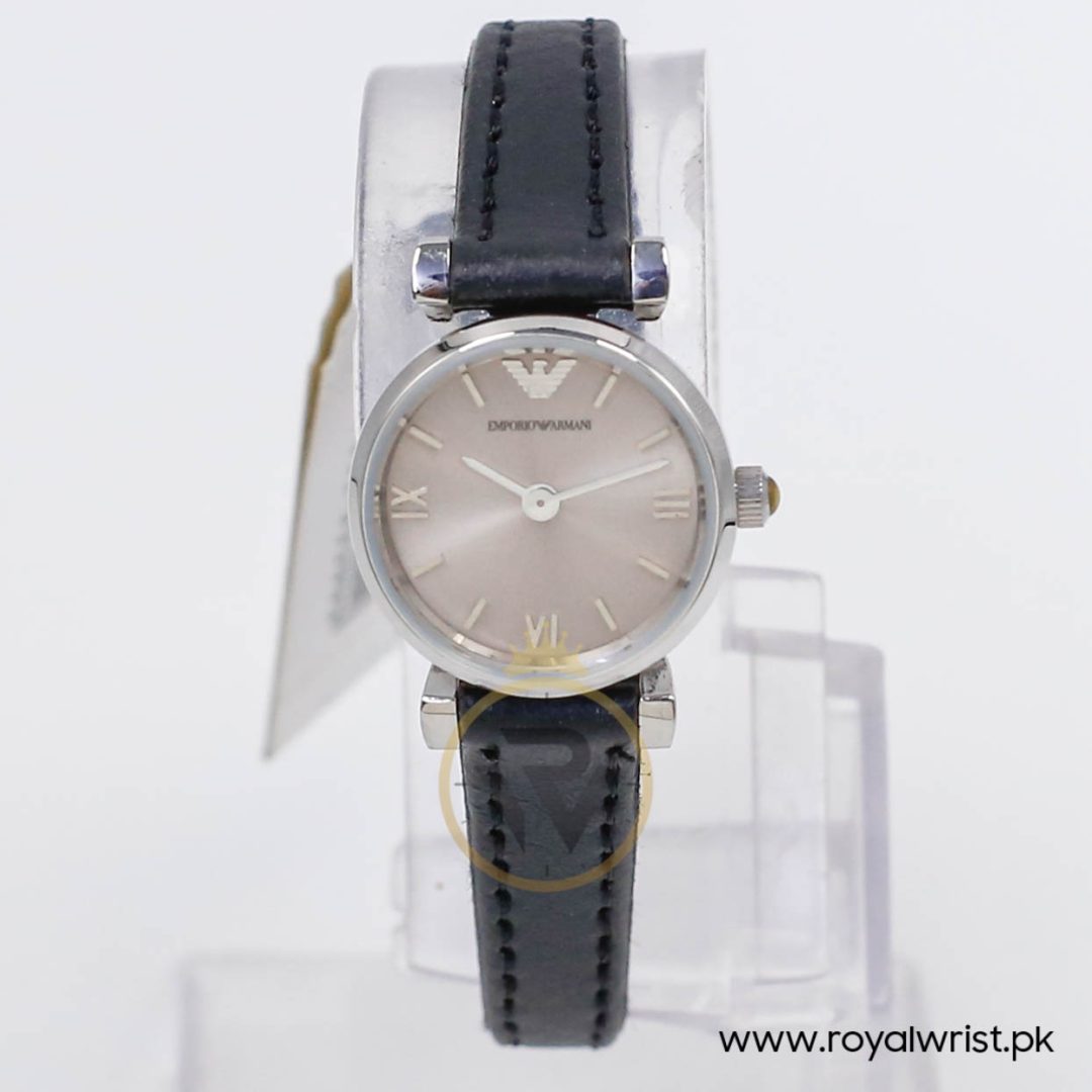 Emporio Armani Women’s Quartz Black Leather Strap Silver Grey 22mm Watch AR1685-1
