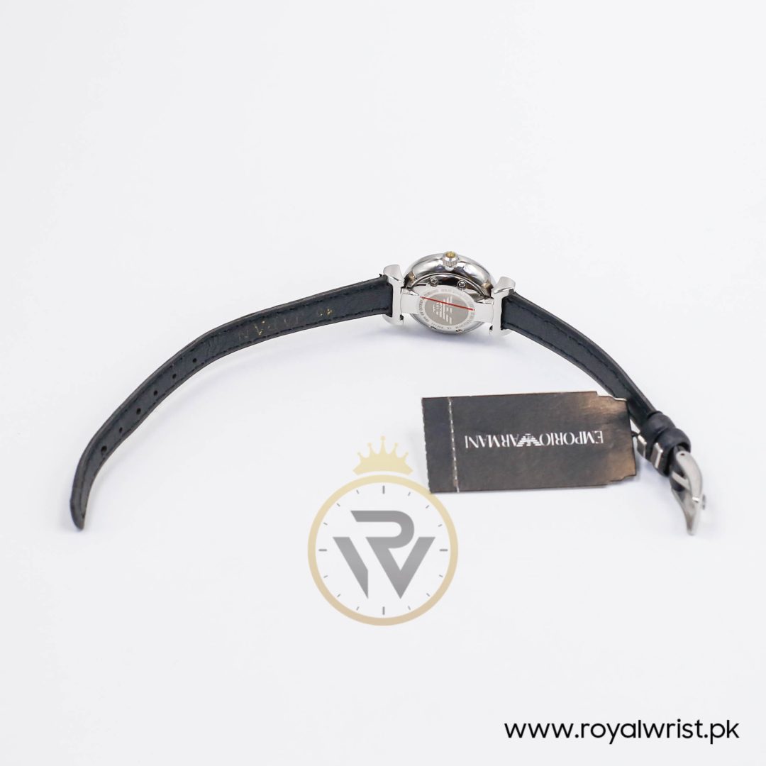 Emporio Armani Women’s Quartz Black Leather Strap Silver Grey 22mm Watch AR1685-1