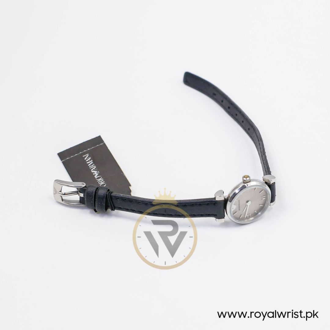 Emporio Armani Women’s Quartz Black Leather Strap Silver Grey 22mm Watch AR1685-1