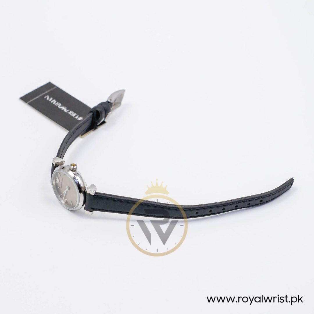 Emporio Armani Women’s Quartz Black Leather Strap Silver Grey 22mm Watch AR1685-1