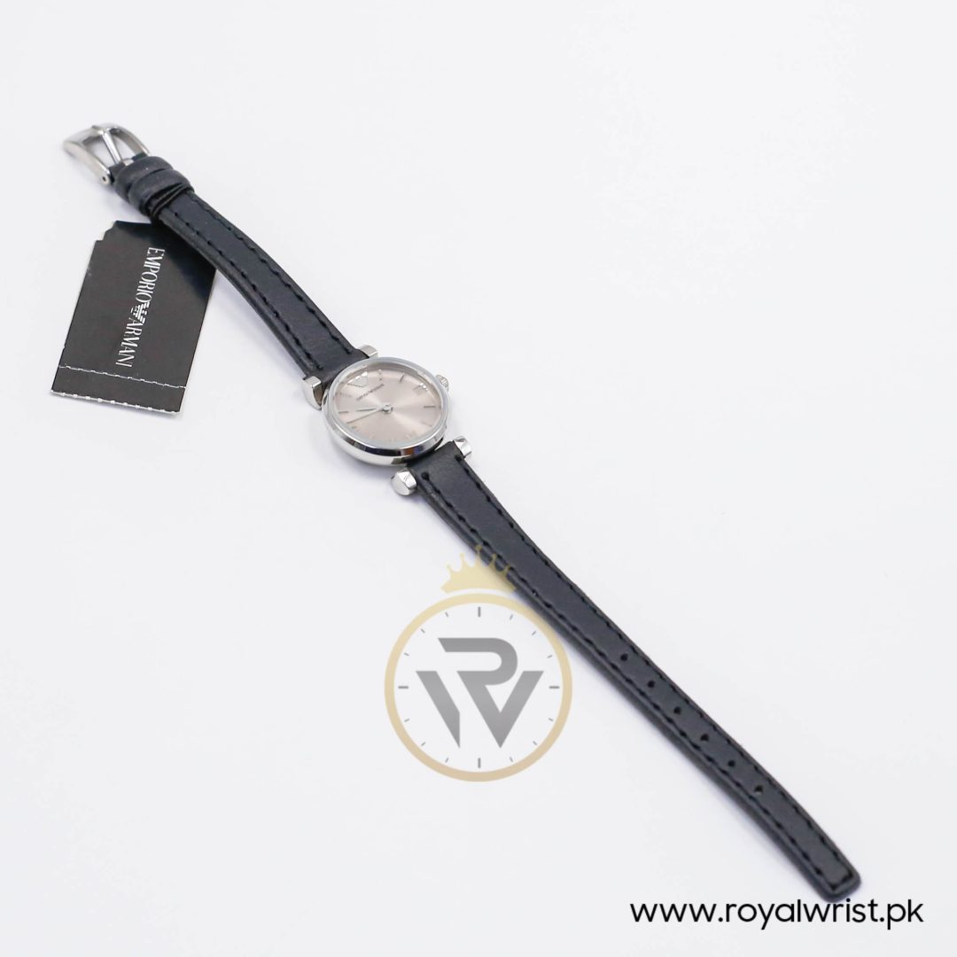 Emporio Armani Women’s Quartz Black Leather Strap Silver Grey 22mm Watch AR1685-1