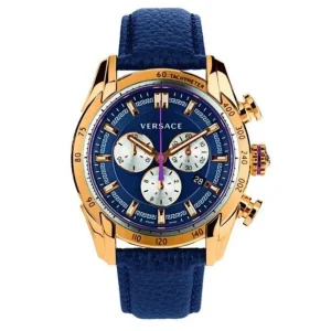 Versace Men’s Quartz Swiss Made Blue Leather Strap Blue Dial 44mm Watch VDB030014