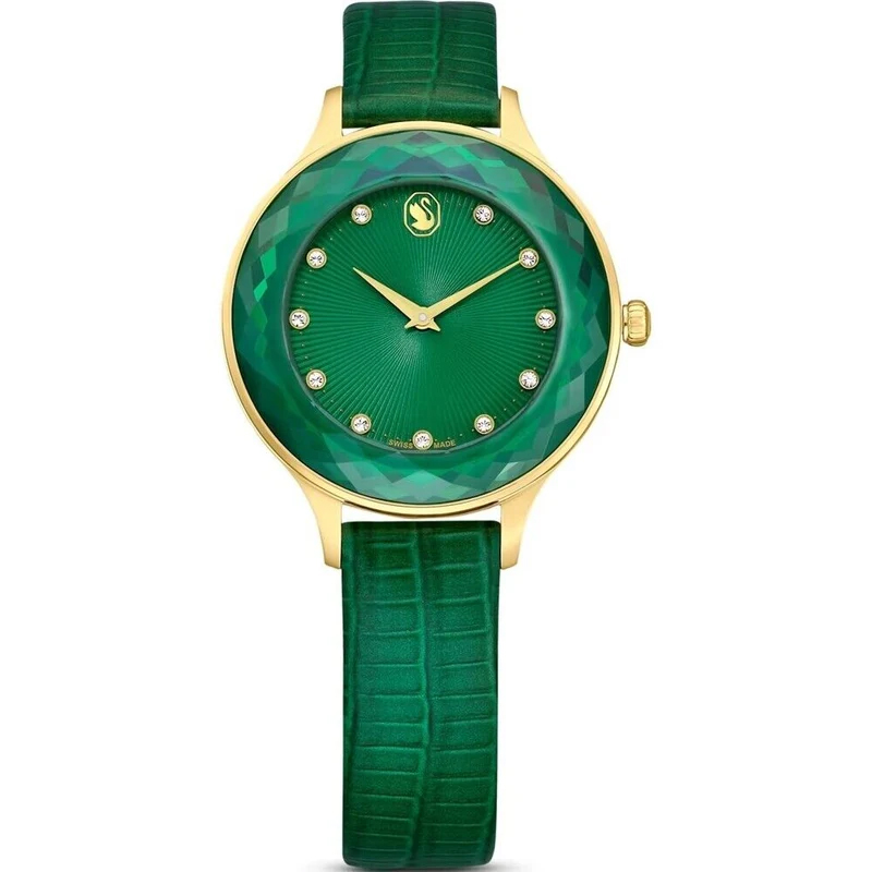 SWAROVSKI Women’s Swiss Made Quartz Green Leather Strap Green Dial 33mm Watch 5650005