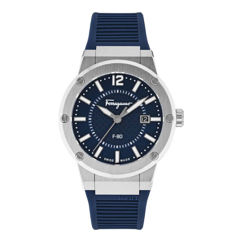 Ferragamo Men’s Swiss Made Quartz Blue Silicone Strap Blue Dial 44mm Watch SFHY01022