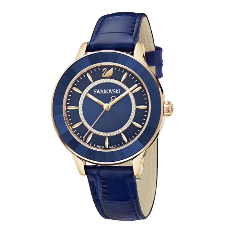 SWAROVSKI Women’s Swiss Made Quartz Blue Leather Strap Blue Dial 39mm Watch 5414413