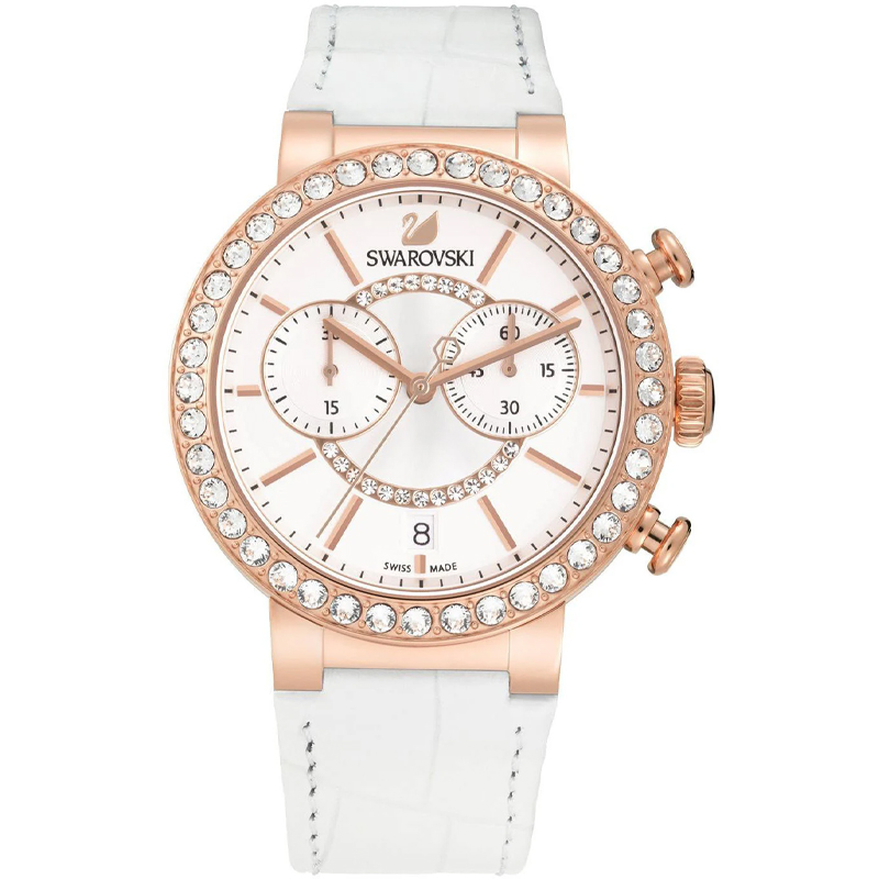 SWAROVSKI Women’s Swiss Made Quartz White Leather Strap White Dial 38mm Watch 5080602