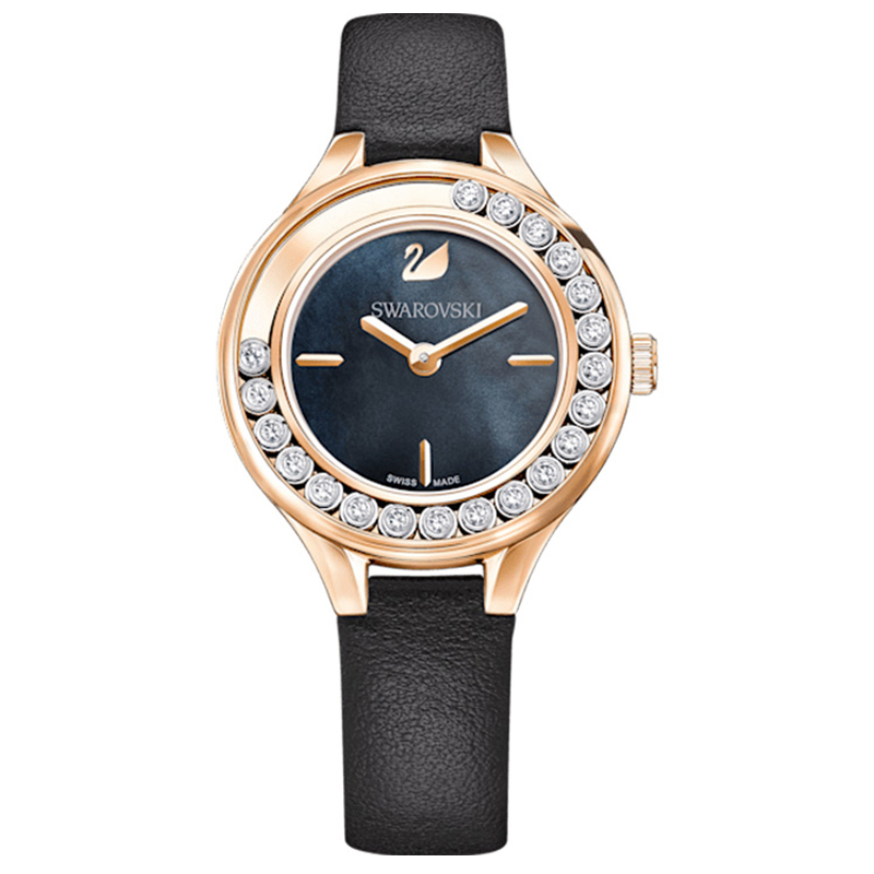 SWAROVSKI Women’s Swiss Made Quartz Black Leather Strap Black Mother Of Pearl Dial 31mm Watch 5301877