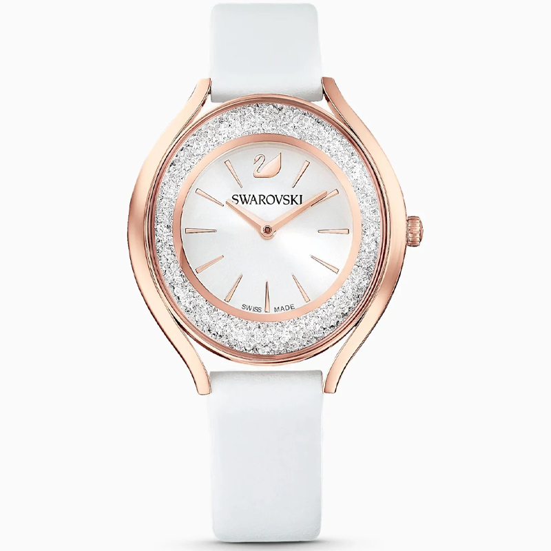 SWAROVSKI Women’s Swiss Made Quartz White Leather Strap White Dial 35mm Watch 5519453
