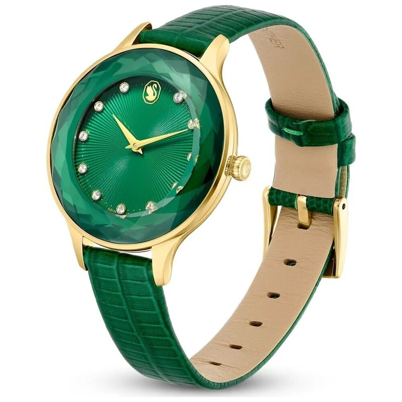 SWAROVSKI Women’s Swiss Made Quartz Green Leather Strap Green Dial 33mm Watch 5650005 - Image 2