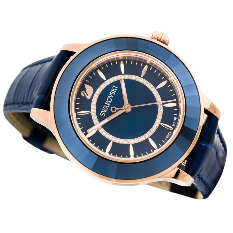 SWAROVSKI Women’s Swiss Made Quartz Blue Leather Strap Blue Dial 39mm Watch 5414413 - Image 2