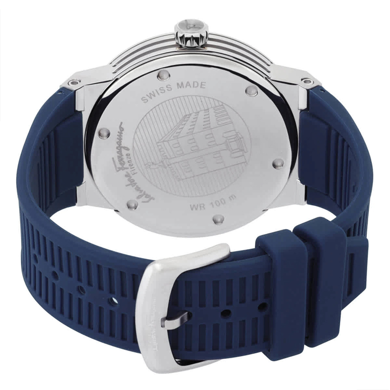 Ferragamo Men’s Swiss Made Quartz Blue Silicone Strap Blue Dial 44mm Watch SFHY01022 (Like New) - Image 3