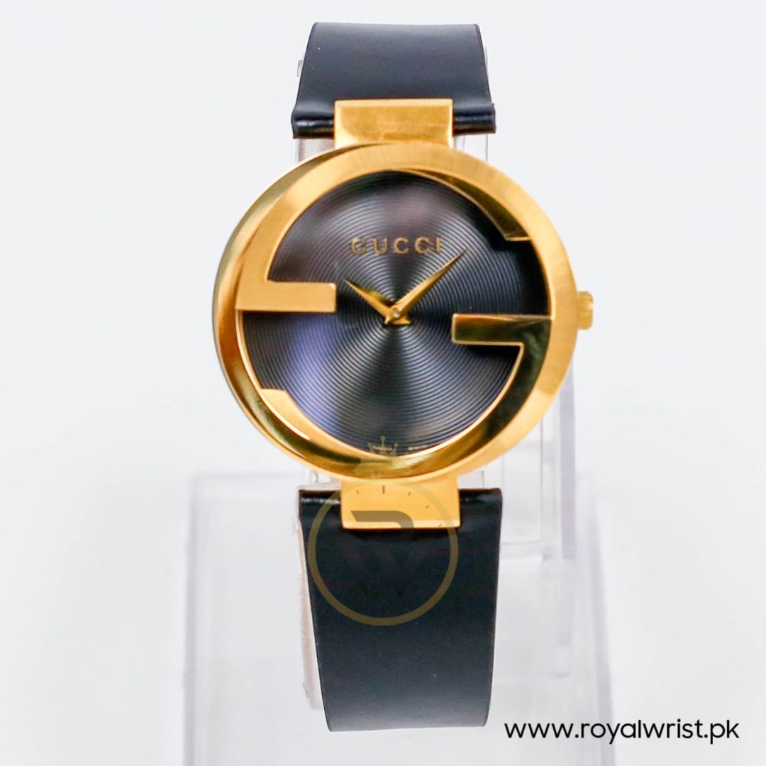 Gucci Unisex Swiss Made Quartz Black Leather Strap Black Dial 37mm Watch YA133326/1