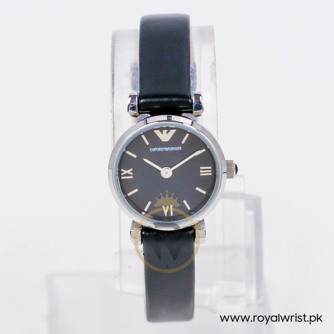 Emporio Armani Women’s Quartz Black Leather Strap Black Mother Of Pearl Dial 22mm Watch AR1684