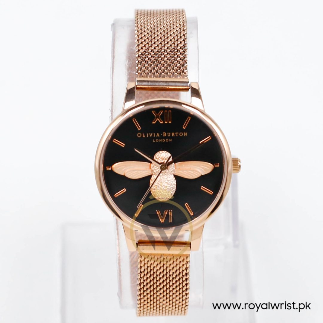 Olivia Burton Women's Quartz Rose Gold Stainless Steel Black Dial 30mm Watch HM1121-3 (Like New)
