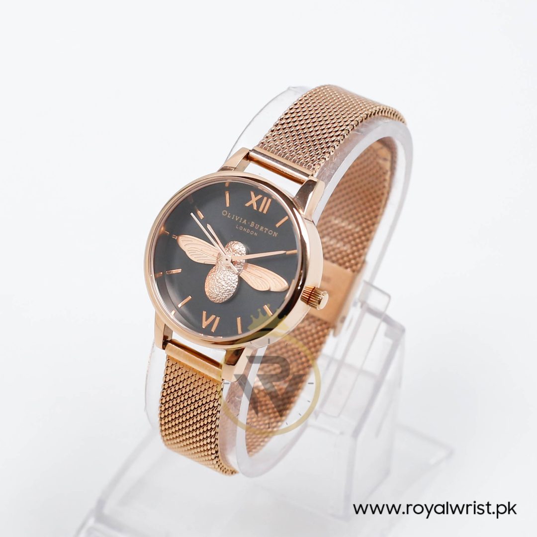 Olivia Burton Women's Quartz Rose Gold Stainless Steel Black Dial 30mm Watch HM1121-3 (Like New) - Image 4