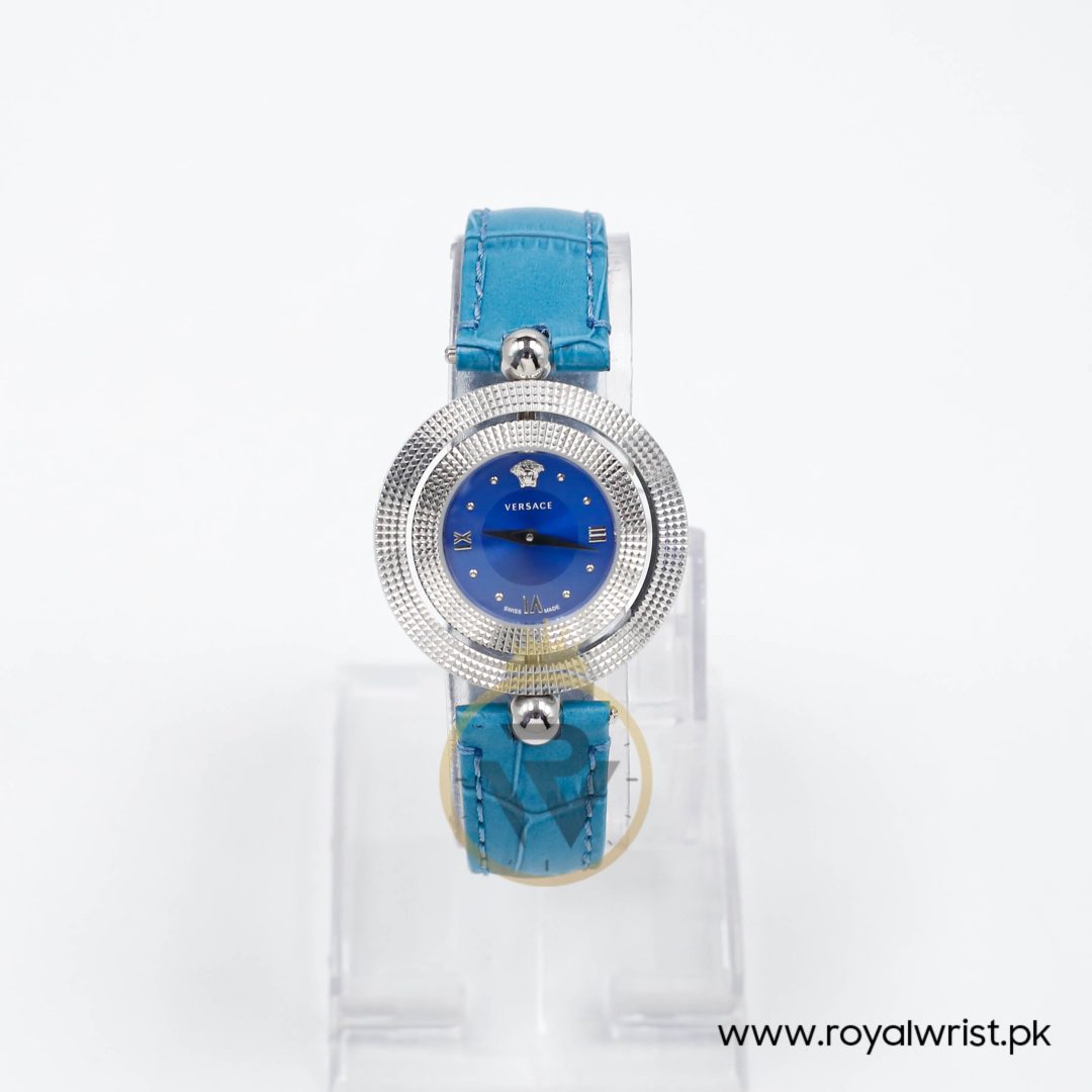 Versace Women’s Quartz Swiss Made Sky Blue Leather Strap Blue Dial 34mm Watch VE7900220 (Like New) - Image 2