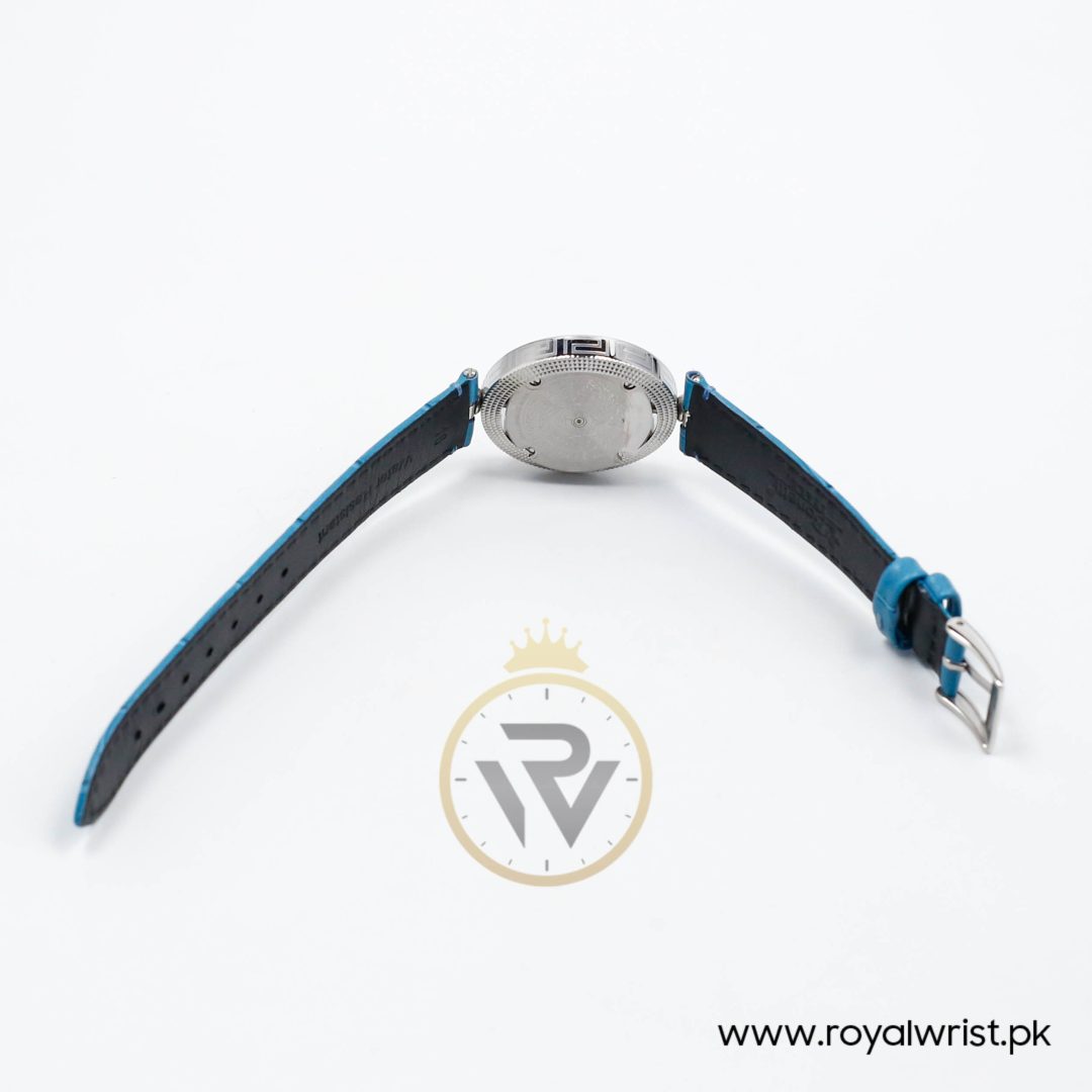 Versace Women’s Quartz Swiss Made Sky Blue Leather Strap Blue Dial 34mm Watch VE7900220 (Like New) - Image 10