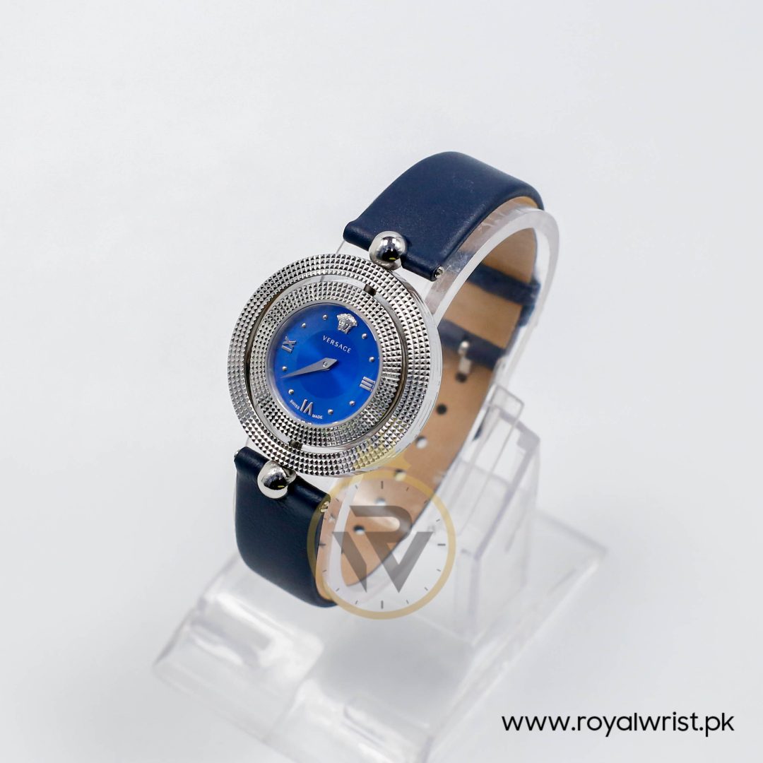Versace Women’s Quartz Swiss Made Dark Blue Leather Strap Blue Dial 34mm Watch VE7900220-1 (Like New) - Image 7