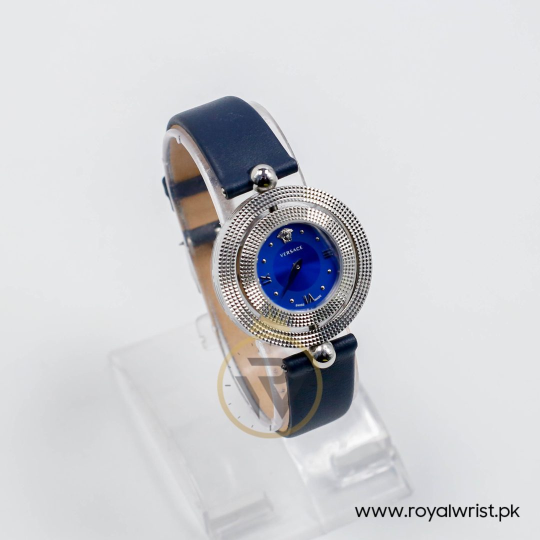 Versace Women’s Quartz Swiss Made Dark Blue Leather Strap Blue Dial 34mm Watch VE7900220-1 (Like New) - Image 6