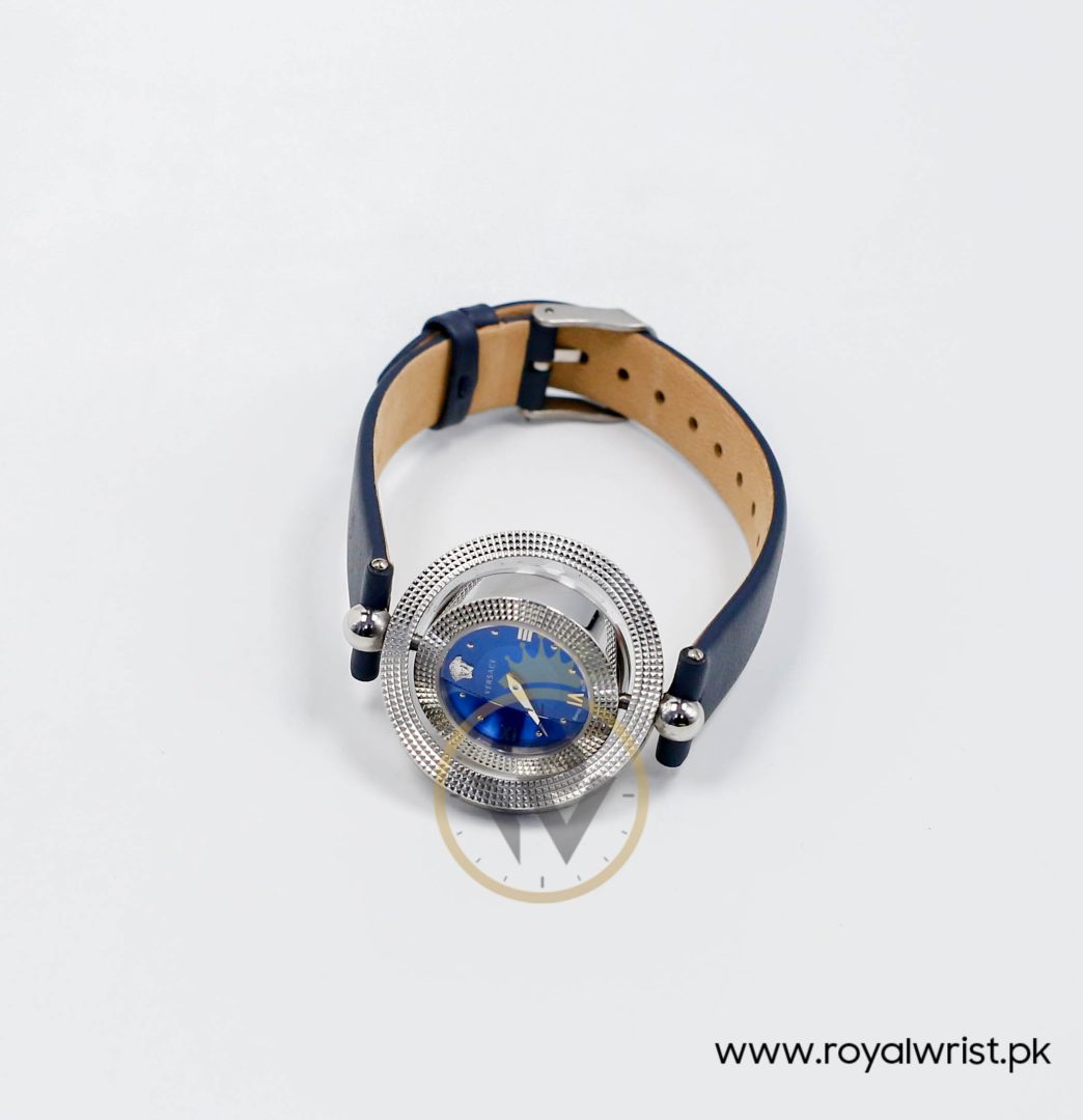 Versace Women’s Quartz Swiss Made Dark Blue Leather Strap Blue Dial 34mm Watch VE7900220-1 (Like New) - Image 3