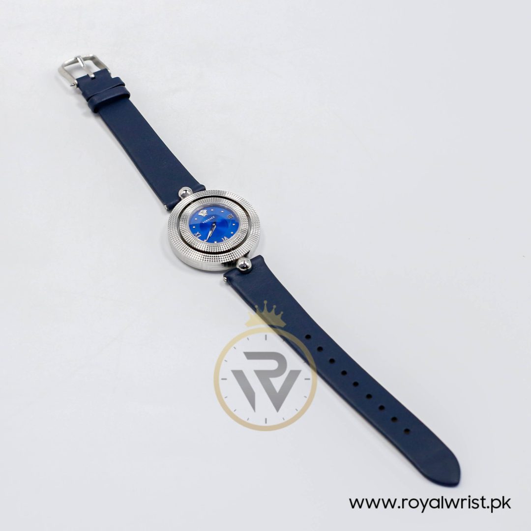 Versace Women’s Quartz Swiss Made Dark Blue Leather Strap Blue Dial 34mm Watch VE7900220-1 (Like New) - Image 5