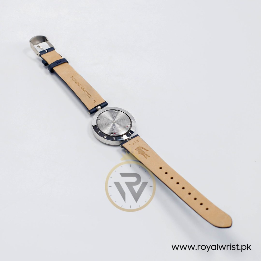 Versace Women’s Quartz Swiss Made Dark Blue Leather Strap Blue Dial 34mm Watch VE7900220-1