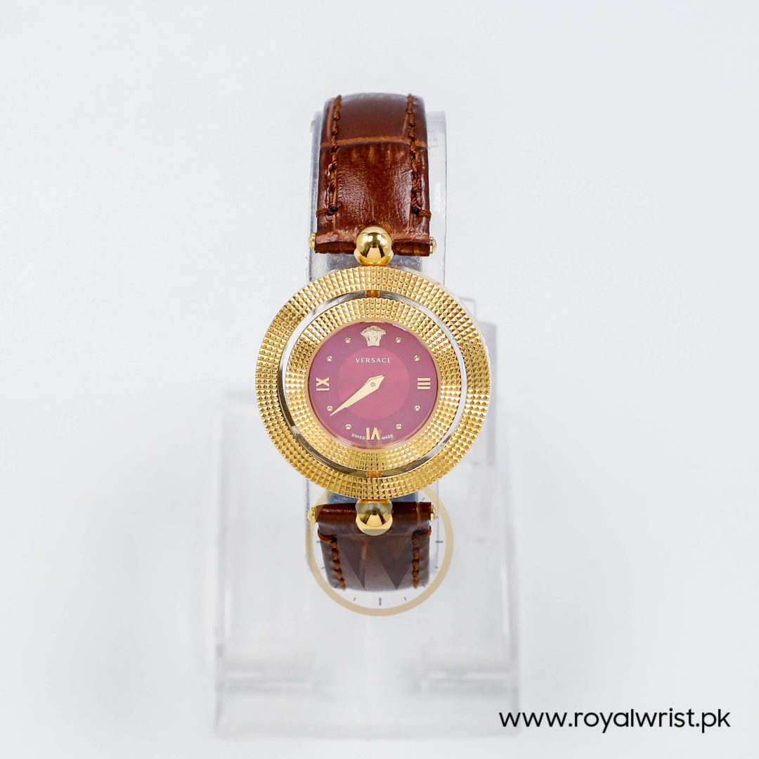 Versace Women’s Quartz Swiss Made Dark Brown Leather Strap Red Dial 34mm Watch VE7901223 (Like New) - Image 2