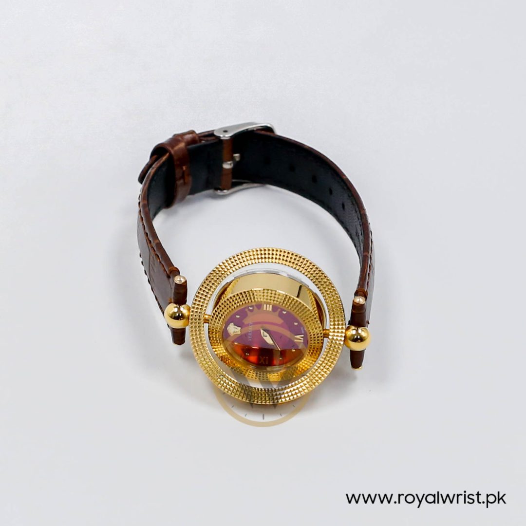 Versace Women’s Quartz Swiss Made Dark Brown Leather Strap Red Dial 34mm Watch VE7901223 (Like New) - Image 3