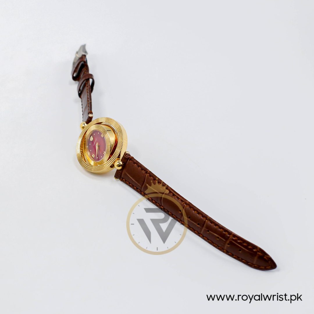 Versace Women’s Quartz Swiss Made Dark Brown Leather Strap Red Dial 34mm Watch VE7901223 (Like New) - Image 5