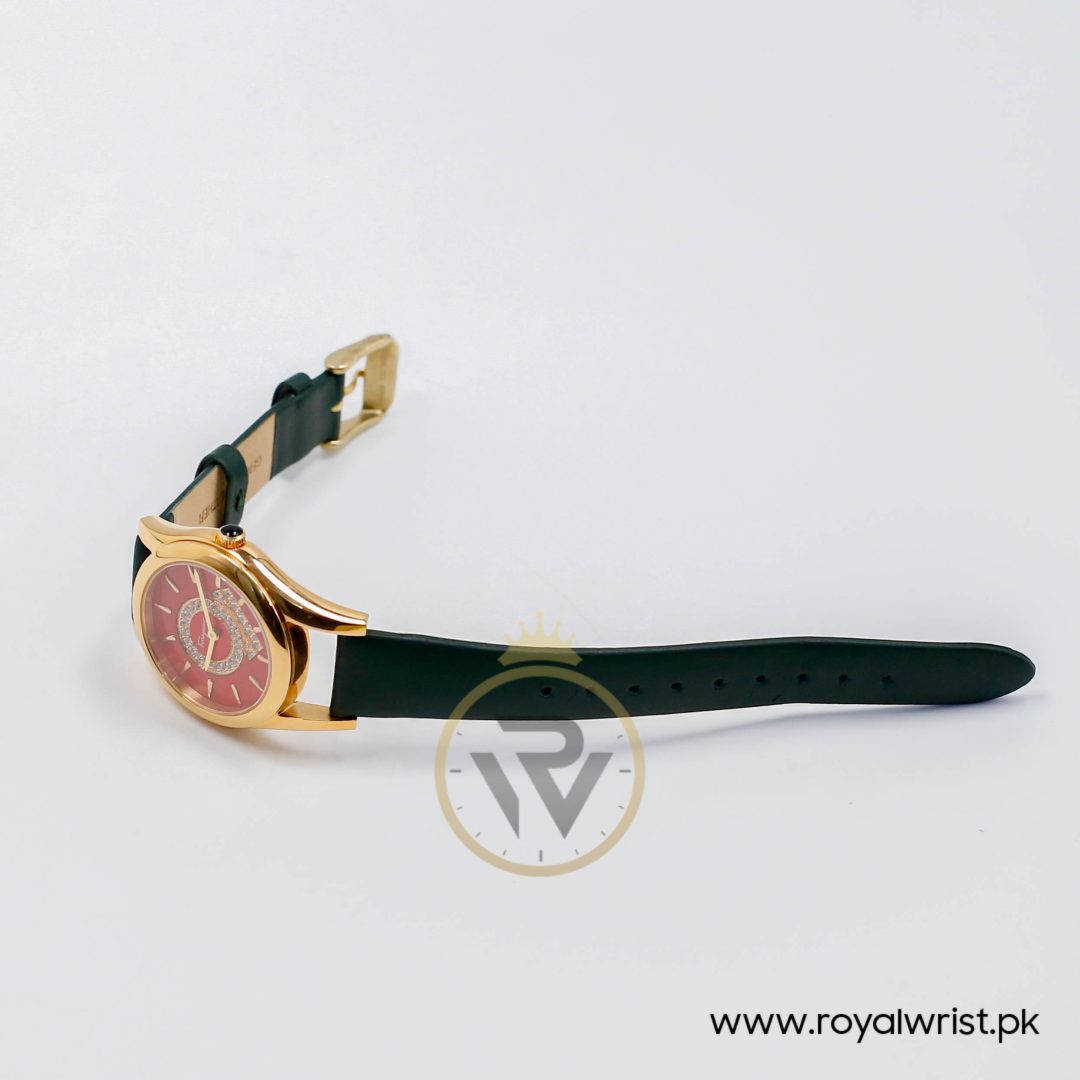 Ferragamo Women's Swiss Made Quartz Dark Green Leather Strap Red Dial 33mm Watch FG4070014