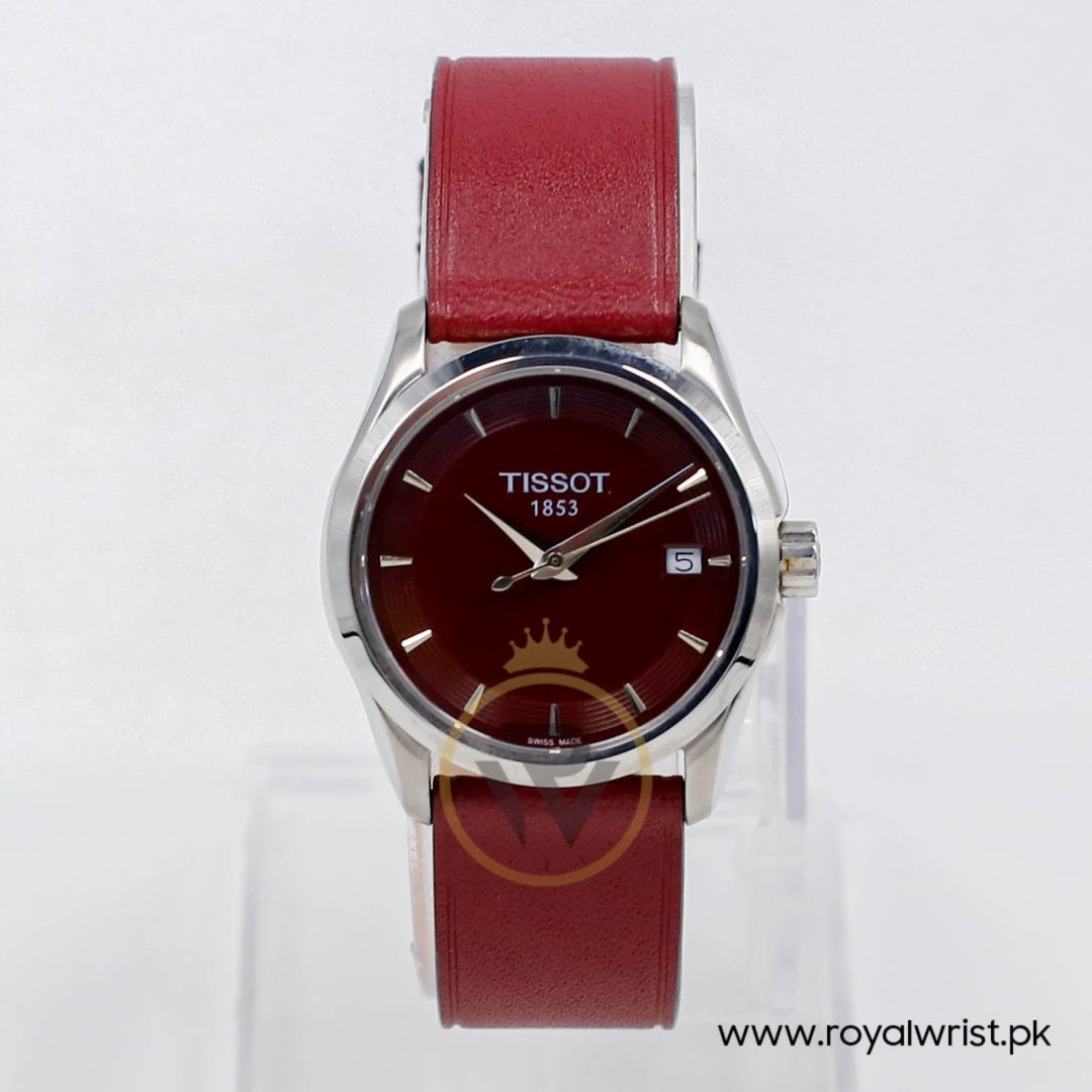 Tissot Women’s Quartz Swiss Made Red Leather Strap Maroon Dial 33mm Watch T035.210.16.371.00 (Like New)