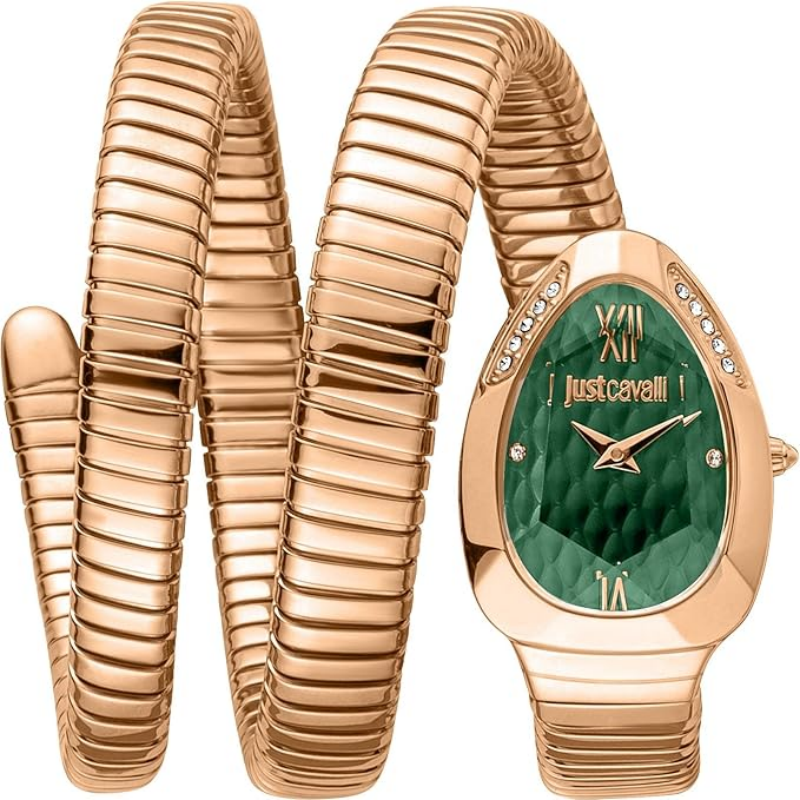 Just Cavalli Women’s Quartz Rose Gold Snake Stainless Steel Green Dial 22mm Watch JC1L224M0055