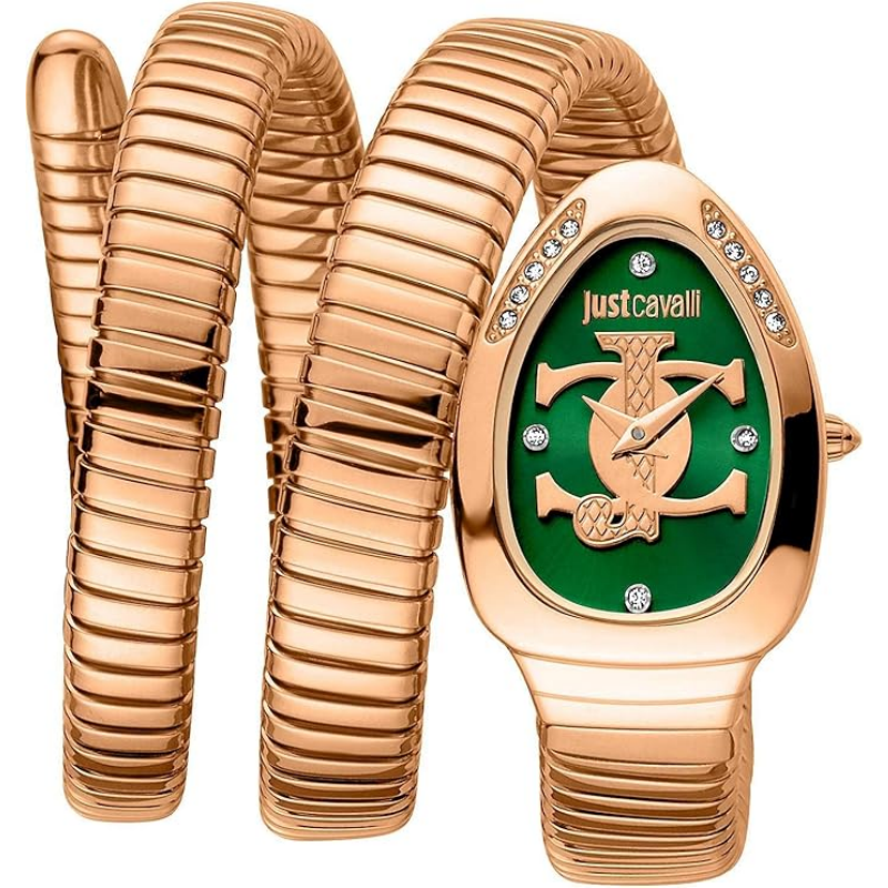 Just Cavalli Women’s Quartz Rose Gold Snake Stainless Steel Green Dial 22mm Watch JC1L228M0055