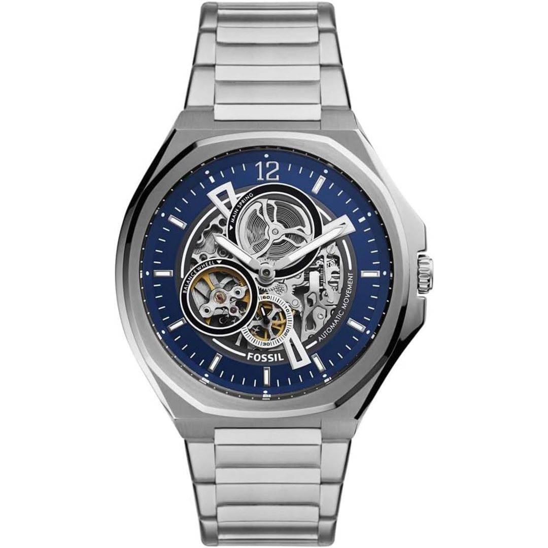 Fossil Men’s Automatic Silver Stainless Steel Blue Dial 45mm Watch BQ2620 (Without Tag)