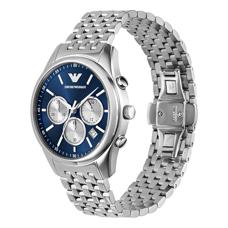 Emporio Armani Men’s Quartz Silver Stainless Steel Blue Dial 41mm Watch AR11582 - Image 2