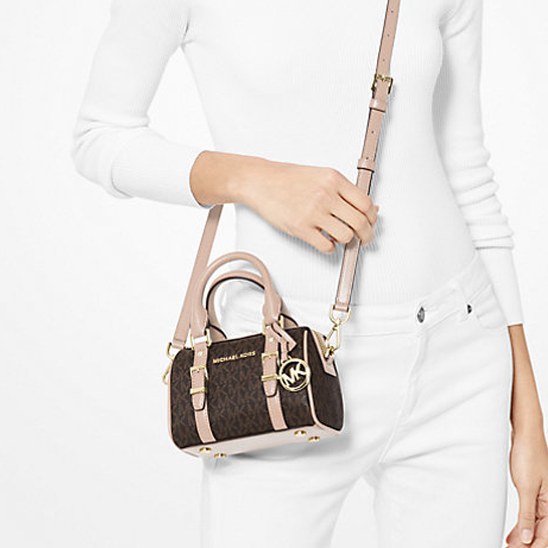 Michael Kors Bedford Legacy Logo Duffle Crossbody Bag – Vanilla / Acorn Signature (Size: W:15.9cm H:11.4cm D:7.6cm) 32F9G06C0B - Image 3