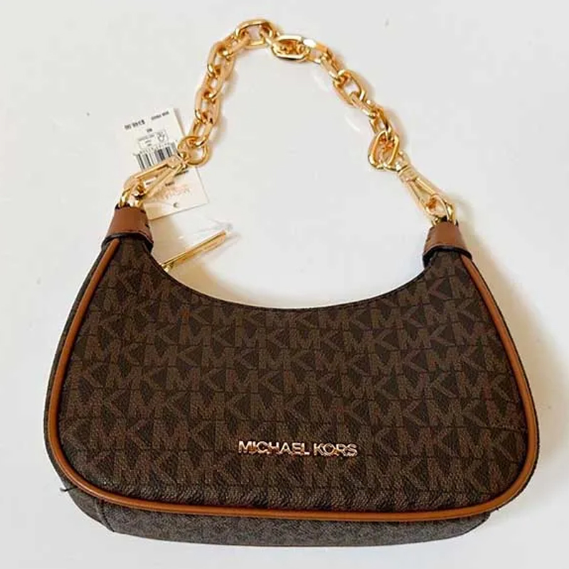 Michael Kors Cora Mini Zip Pouchette / Crossbody – Dark Brown Signature Logo (Size: W:19cm H:11cm D:5cm) 35R3G4CC1B - Image 3