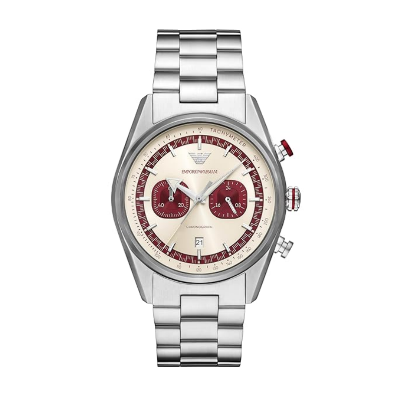 Emporio Armani Men’s Chronograph Quartz Silver Stainless Steel Beige Dial 42mm Watch AR11645