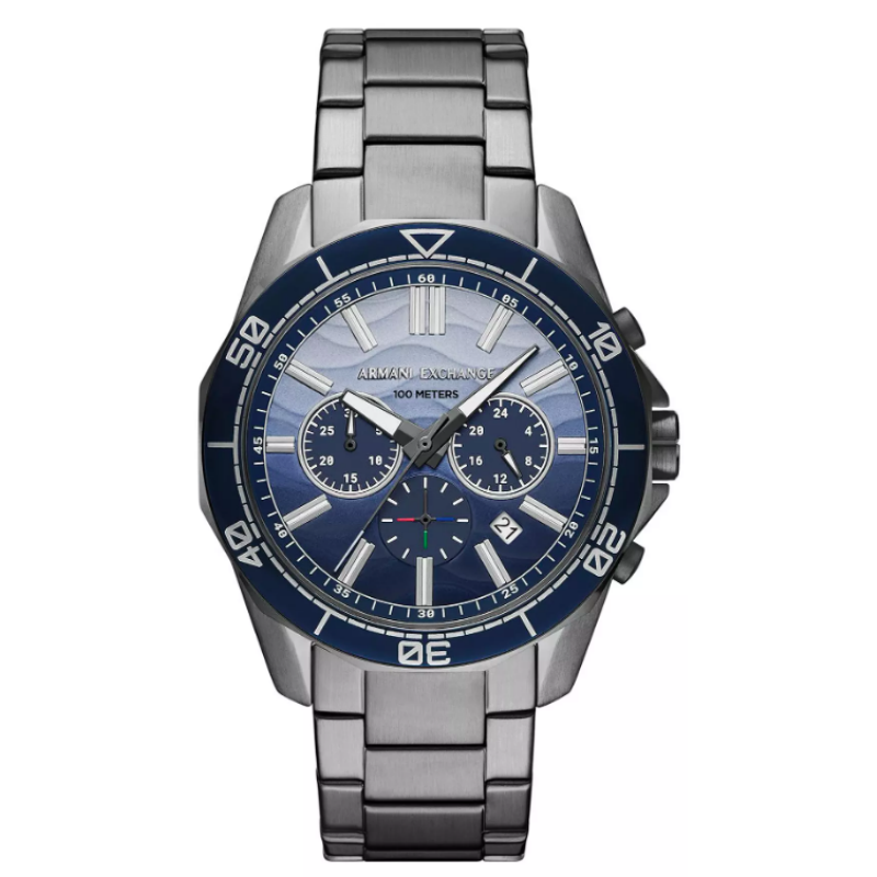 Armani Exchange Men’s Chronograph Quartz Gunmetal Stainless Steel Blue Dial 44mm Watch AX1967