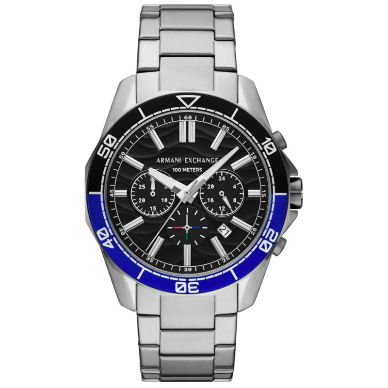 Armani Exchange Men’s Chronograph Quartz Silver Stainless Steel Black Dial 44mm Watch AX7166